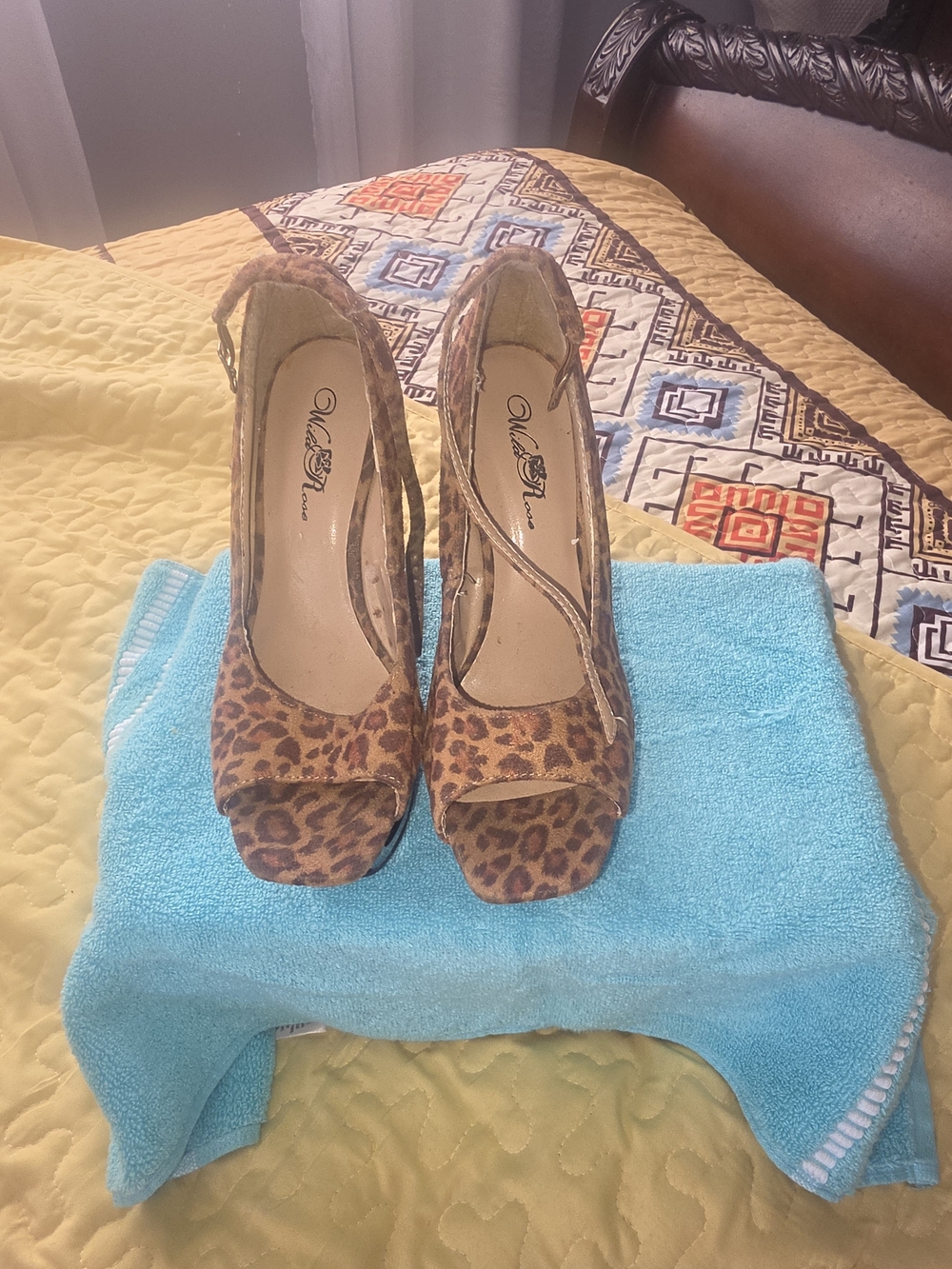 Wild Diva Leopard Print Peep-Toe Heels - Brown